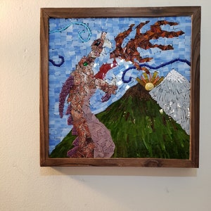 Dragon wall art, fire breathing dragon, dragon decor, mosaic art, mythical creatures, fantasy home decor, fantasy gifts, dragon gifts,