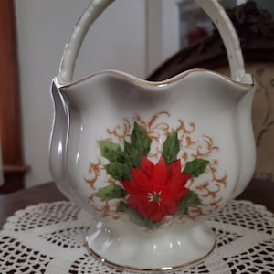 Vintage China Basket with Poinsettia