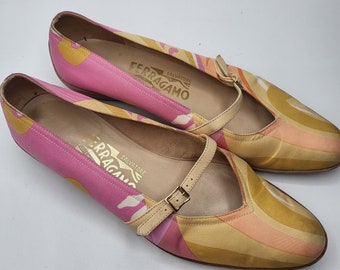 Schoenen damesschoenen Mary Janes Vintage Ferragamo flats in een pastel Pucci stijl satijnen flats 