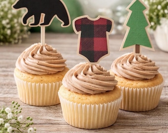 Lumberjack Baby Cupcake Toppers: Rustic Baby Shower Decorations