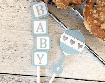 Baby Shower Cupcake Toppers: Baby Toys Party Decorations. Pick your color