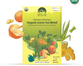 Loose Leaf Green Tea Blend with Flowers, Fruits and Spices | Premium Certified Organic Nepal Tea | Mystique Mélanage - 3.5 oz