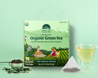 Loose Leaf Green Tea Bags | Premium Certified Organic Nepal Tea | Himalayan Mist - 1.05 oz (30g)