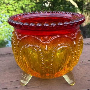 Degenhart  Glass Gypsy Pot Toothpick Holder In “Amberina”- Glows under UV
