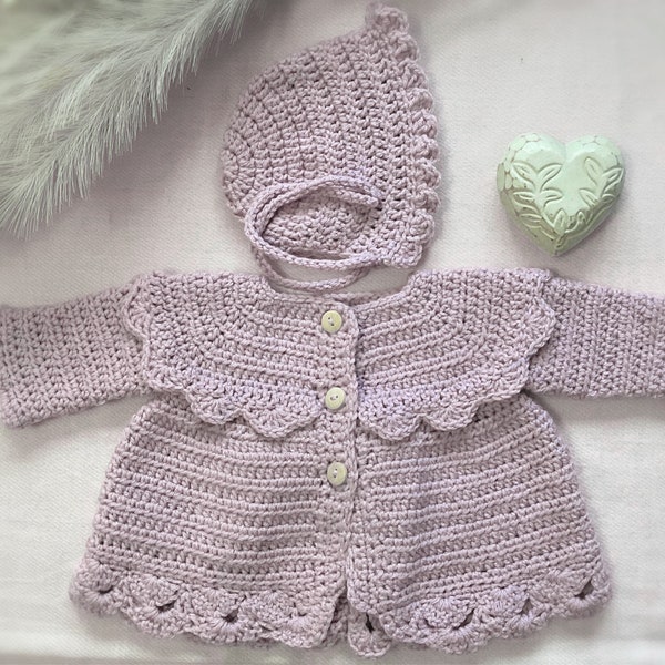 Baby crochet vintage cardigan and bonnet set