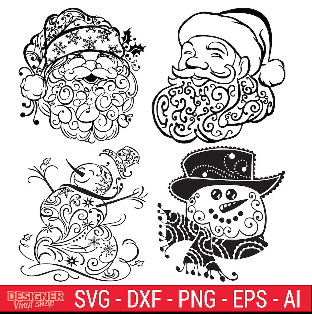 Download Christmas Bundle Filigree Santa Snowman SVG Digital Cut ...