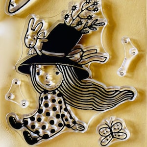 Timbro scopa di Halloween strega bambina