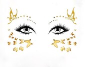 Gold Butterfly Festival Face Sticker Jewels Halloween Face Stickers Metallic Stickers Face Gems Glitters Party Dress Up Pasties