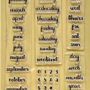 Calendario Semana Mes Sellos de silicona transparentes Planificador de grabado en relieve DIY, Diario, Manualidades, Álbum de recortes, Decoración