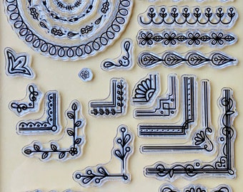 Borders Corners Ornate Circles -  Clear Silicone Stamps DIY, Embossing, Planner, Journal, Craft, Scrapbooking, Decoration