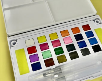 24 Colors Portable Travel Solid Pigment Watercolor Paints Set With Water Color Brush Pen For Painting Art Supplies