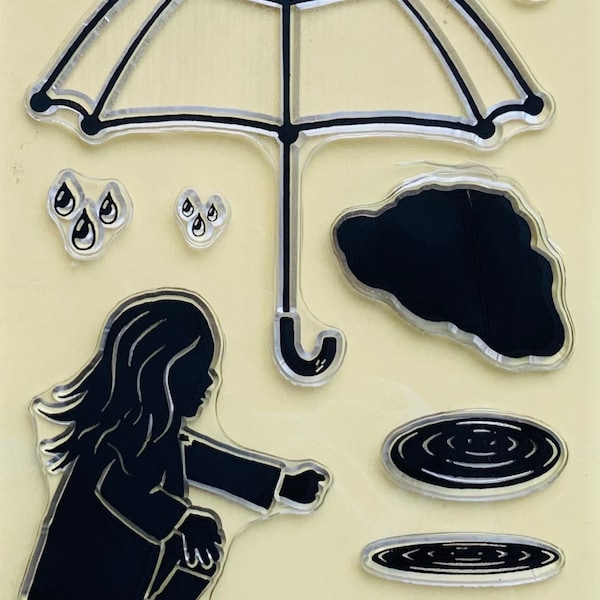 Umbrella Rain Puddles Clouds Silicone Stamp Clear Stamp Set - Card Making Baking Soap Stamping Planner Journal Craft Scrapbooking