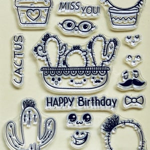 Cactus Cumpleaños Claro Sellos de Silicona BRICOLAJE Planificador de repujado, Diario, Artesanía, Scrapbooking, Decoración