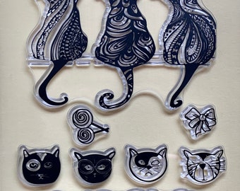 Caras de gatos, colas de gatitos, sello transparente para hacer tarjetas, diarios conmemorativos, manualidades, álbumes de recortes, decoración #43