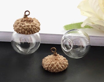 Acorn Locket Pendant Glass Vial With Natural Acorn Caps Wishing Bottles Pendants Jewelry Accessory 20mm