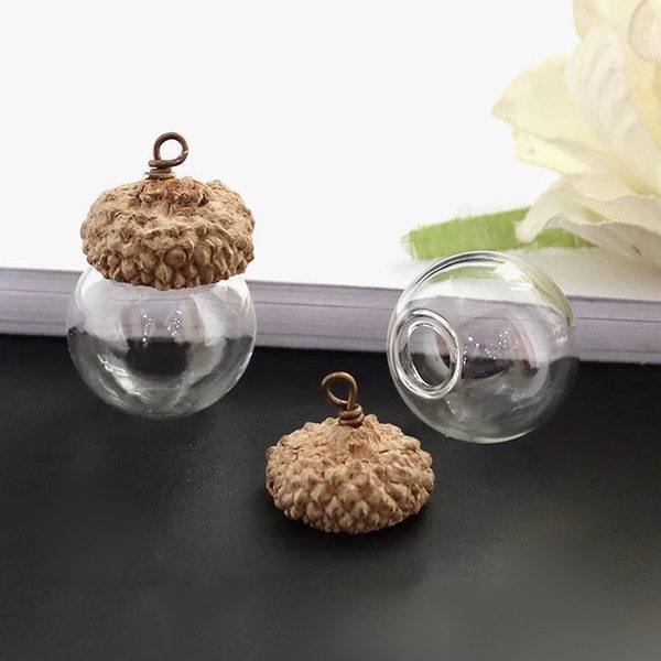 Acorn Locket Pendant Glass Vial With Natural Acorn Caps Wishing Bottles Pendants Jewelry Accessory 20mm