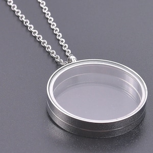 Silver Round Glass Floating Locket Gold Pendant Large 30mm with Chain for Gems