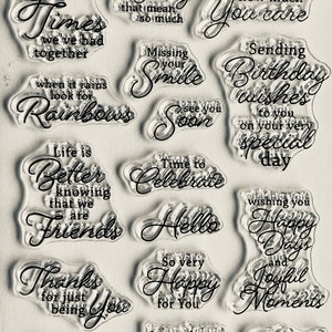 Wishes Celebrate Birthday Friends Rainbow 9pc set - Clear Silicone Stamps DIY, Embossing, Planner, Journal, Craft, Scrapbooking, Decoration