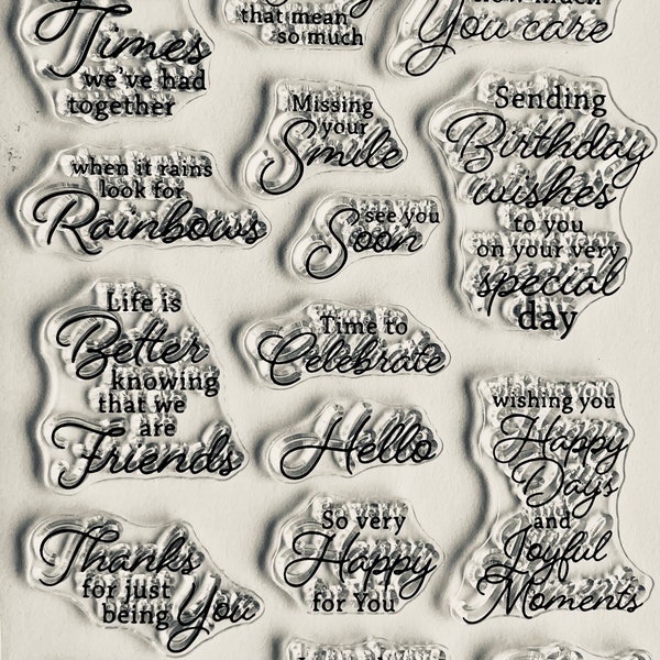 Wishes Celebrate Birthday Friends Rainbow 9pc set - Clear Silicone Stamps DIY, Embossing, Planner, Journal, Craft, Scrapbooking, Decoration