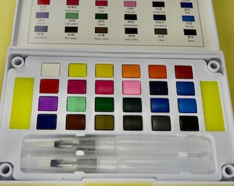 24 Colors Portable Travel Solid Pigment Watercolor Paints Set With Water Color Brush Pen For Painting Art Supplies