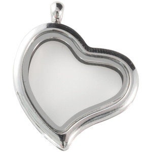 Heart Glass Locket Empty Space Silver Pendant Charm Floating 29mm