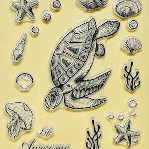 Concha de tortuga marina, medusas, estrella de Coral, pez, sello de silicona, tarjeta para hacer sellos de arcilla, álbum de recortes, diario