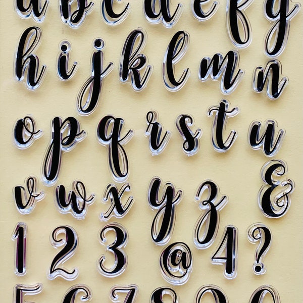 Cursive Lowercase Letter Number Alphabet Stamp Set / Type Letters Alphabet / Clear Stamp - Planner, Journal, Craft, Scrapbooking, Decoration