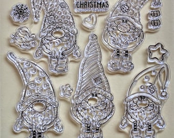 Gnome Elf Christmas Rubber Clear STAMP with sayings for Card Making Decoration and Scrapbooking