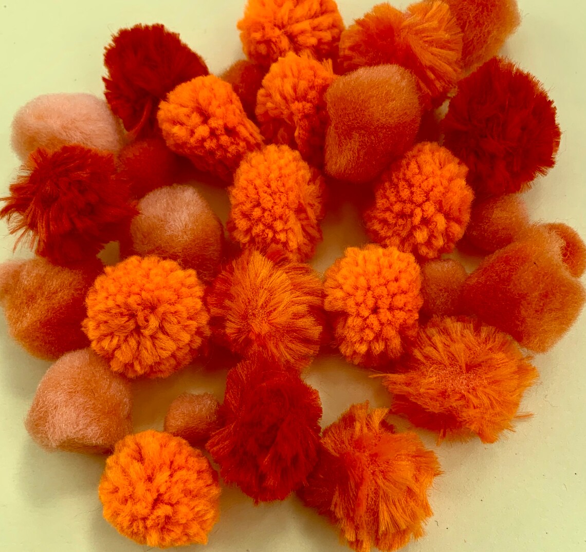 120 Mix of Orange Pom Poms Different Sizes Pom Poms Multi Etsy