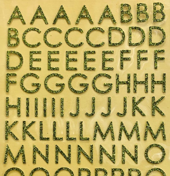 1/2 Inch Green Letter Uppere and Lower Case Glitter Stickers