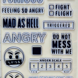 Swear Words Mad Angry Furious Shit Fuck Angry Emoji, transparente Silikonstempel, DIY-Prägung, Planer, Tagebuch, Basteln, Scrapbooking, Dekoration