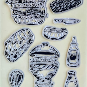 Burger Picnic BBQ Grill HotDog Condiments - Clear Silicone Stamps DIY, Embossing, Planner, Journal, Craft, Scrapbooking, Decoration