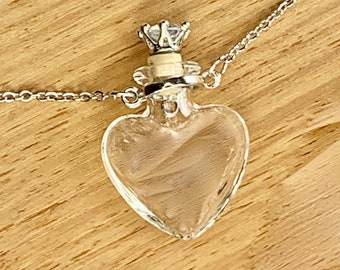 Heart Shaped Openable Water Drop Glass with Steel Chain Empty Clear Glass Vial Pendant Gem Wish Bottle Wish Ashes Memory 1.5 inch