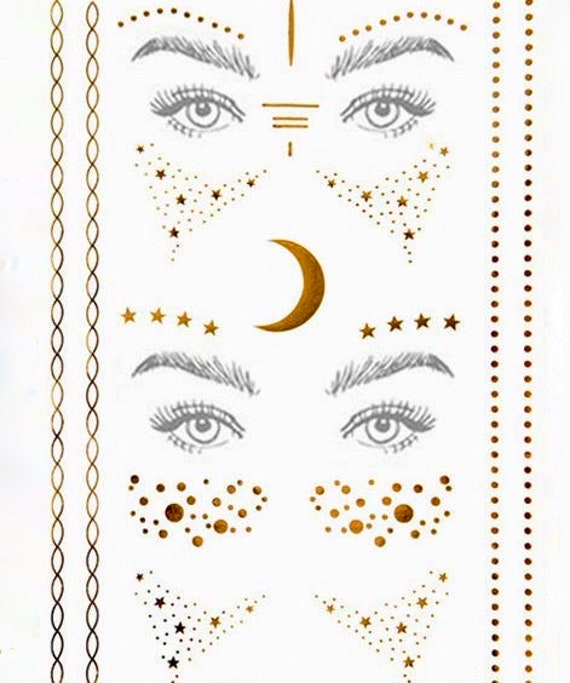 Double Set Gold Moon and Star Festival Face Stickers Jewels Halloween Face  Stickers Metallic Stickers Face Gems Party Dress Up 