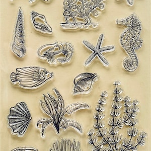 Conjunto grande de concha de sello de mar, caballo de mar, estrella de mar, silicona transparente, bricolaje, grabado en relieve, planificador, diario, artesanía, decoración de colección de recortes