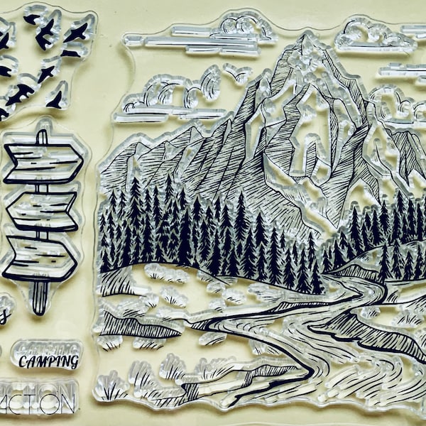 Mountain River Forest Clear STAMP Planificateur, Journal, Artisanat, Scrapbooking, Décoration