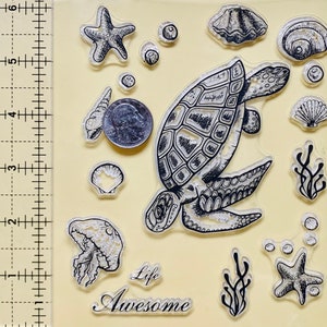 Meeresschildkröte Muschel Qualle Koralle Seestern Silikonstempel Kartenherstellung Tonstempel Scrapbooking Journaling