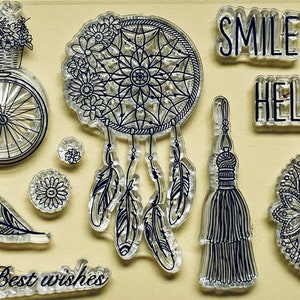 Dreamcatcher Bike Feather Smile Przezroczyste Silikonowe Stemple DIY Tłoczenie Planer, Dziennik, Rzemiosło, Scrapbooking