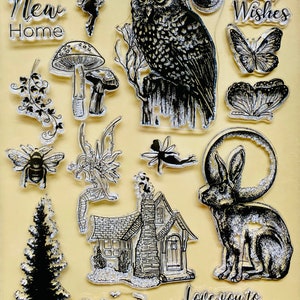 Trees Woods Forest Owl Mushroom Rabbit Fairy Moon Transparent Clear Silicone Stamp