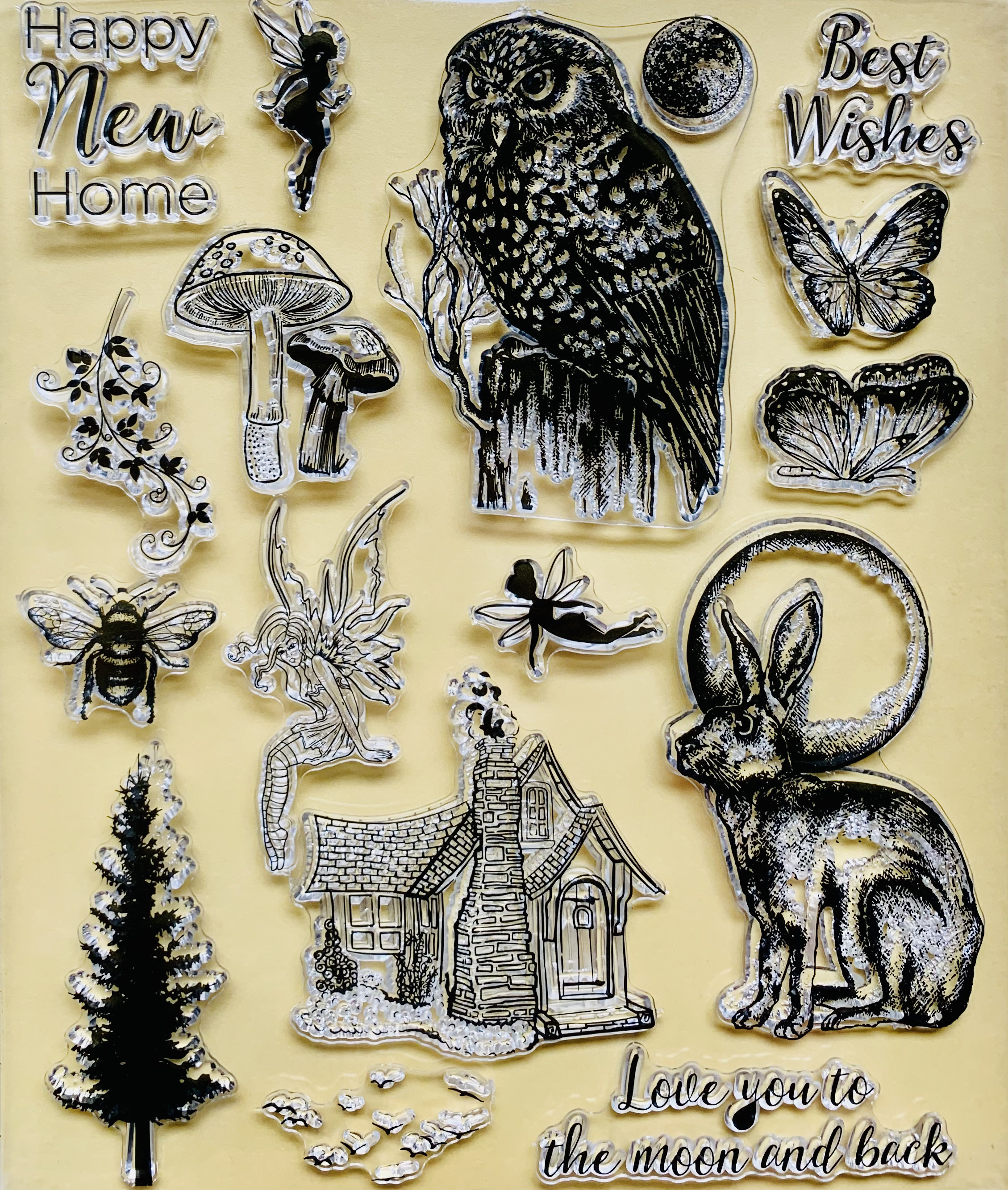 Trees Woods Forest Owl Mushroom Rabbit Fairy Moon Transparent Clear Silicone Stamp