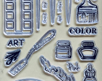 Paint Art Paintbrush Watercolors - Clear Silicone Stamps DIY, Embossing, Planner, Journal, Craft, Scrapbooking, Decoration