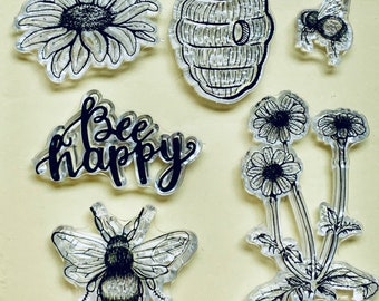 Bee Hive Flower Clear STAMP Planner, Journal, Craft, Scrapbooking, Decoration