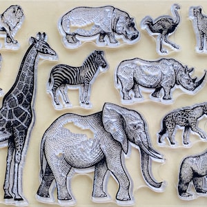Hipopótamo, jirafa, elefante, cebra, safari, animales salvajes, sellos de silicona transparentes, planificador de grabado en relieve, diario, manualidades, álbumes de recortes, decoración