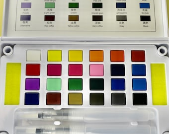 24 Colors Portable Travel Solid Pigment Watercolor Paints Set With Water Color Brush Pen For Painting Art Supplies