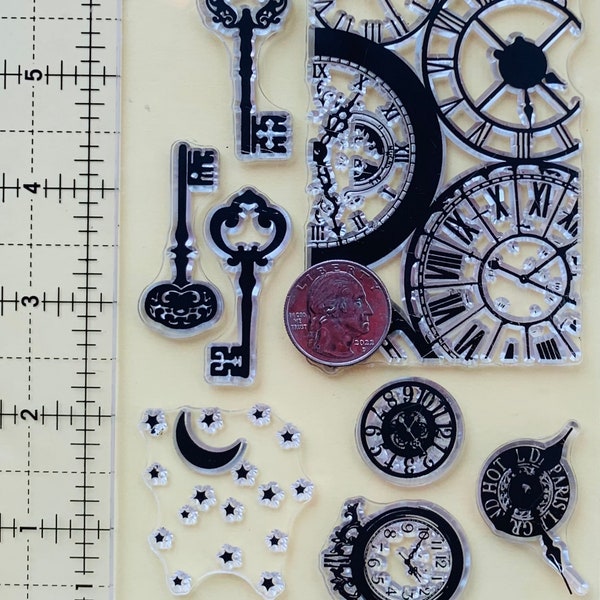 Keys Clock Gear Watches Stopwatch Antique Clear Silicone Stamps DIY Embossing  Planner, Journal, Craft, Scrapbooking