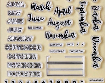 Calendar Week Month Day Clear Silicone Stamps DIY Embossing  Planner, Journal, Craft, Scrapbooking, Large Set
