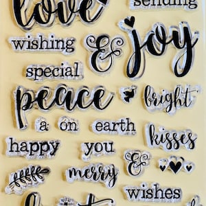Amor, alegría, paz, escritura navideña, sellos de silicona transparentes, planificador de grabado en relieve, diario, artesanía, álbum de recortes, decoración
