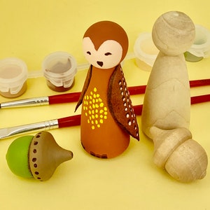DIY Peg Doll Kit, Make Your Own OWL w/acorn, All Materials Waldorf Toy Kit