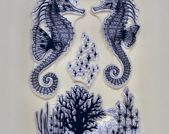 Sea Horse Stamp Set / Clear Stamp - Planner, Journal, Craft, Scrapbooking, Decoration