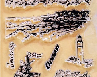 帆船灯台クリアスタンプゴムシールカード作りDIYスクラップブッキング